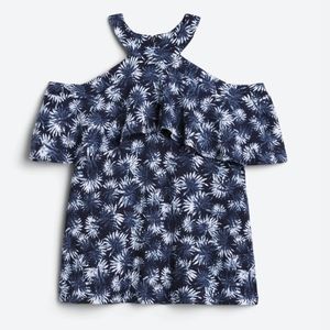 Michael Kors Flounce Knit, Blue & White Floral Halter Top, XL. NWOT